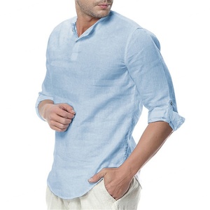 เสื้อเชิ้ตผู้ชายผ้าฝ้ายและผ้าลินินแบบลำลองแขนยาว - Product Image 4
