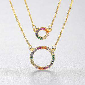Collier pour femme en argent sterling S925, collier pendentif rond coloré à double couche en deux parties, bijoux exquis - Product Image 6