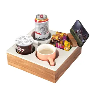 Addreen Couch Caddy Soft Wooden Tray with Handy Cup Holder Waterproof anti-Spill soft silicone organizer Beach Organizer