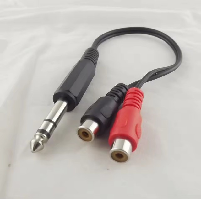 6.35mm 1/4" Male Stereo TRS To 2 Dual RCA Phono Female Splitter Audio AV Adapter Cable 20cm