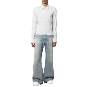 กางเกงยีนส์ทรงขาบานสีน้ำเงินเทาสไตล์วินเทจ ราคาส่ง ผ้าฝ้าย 100% ทรงขากว้าง เอวกลาง ซิป ซักแล้ว ระบายอากาศได้ดี สำหรับผู้ชาย - Product Image 4