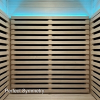 Salle de sauna professionnelle avec poêle Harvia à chauffage rapide et aménagement de bancs spacieux, conçue pour les spas à fort trafic de visiteurs.