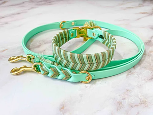 Juego de cadena de correa trenzada para perro con logotipo personalizado de lujo para mascotas con patrón sólido de cuero genuino y arnés de paracord para perros personalizado - Product Image 6