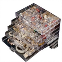 Organisateur de bijoux moderne en acrylique transparent à 5 tiroirs, boîte de rangement pour boucles d'oreilles à 84 compartiments, présentoir pour commode de chambre, cadeau