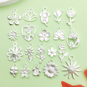 Silver Alloy Flower Pendant DIY Jewelry Accessory For Bracelet <b>Necklace</b> Making - Product Image 1