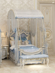 Letti Singoli Lussuosi in Stile Neoclassico, Letti Principessa in Legno Massello per Camere <span class=keywords><strong>da</strong></span> Letto Femminili, Letti Intagliati Blu <span class=keywords><strong>Sogno</strong></span> per Ragazze - Product Image 2