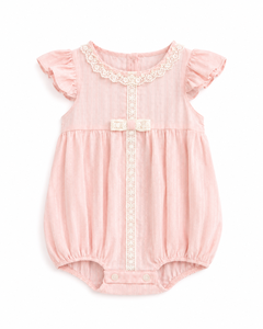 Adorable Lace Trim Ruffle Sleeve Baby Girl Romper with <b>Bubble</b> Silhouette for Daily Wear - Product Image 3