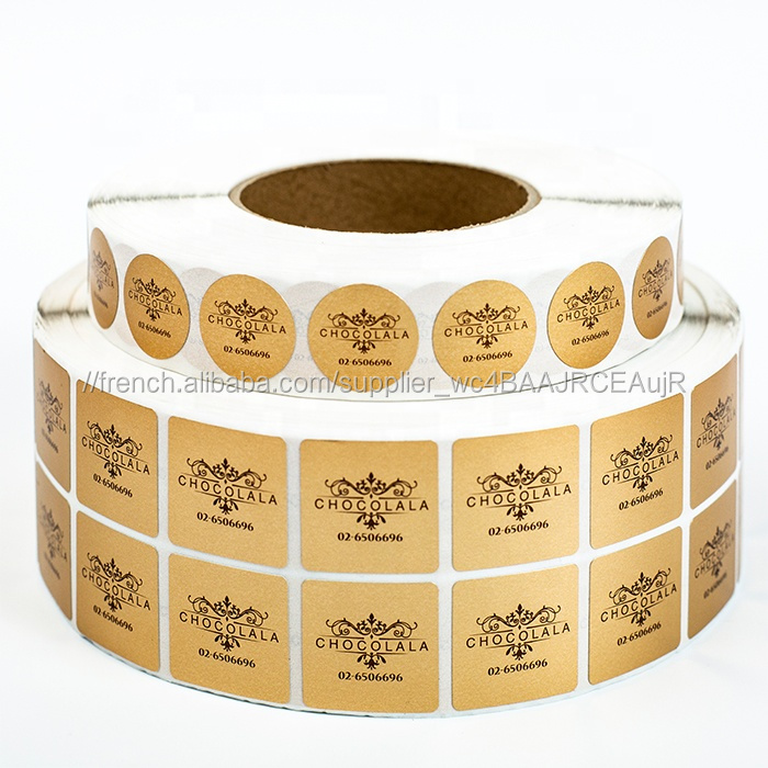 Conception personnalisée auto-adhésif étiquettes rouleau etiquetas chocolat emballage impression autocollant avec colle forte