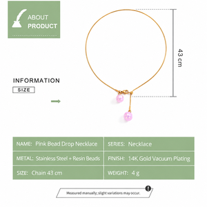 Collier à perles roses en acier inoxydable, perles en résine, plaqué or 14K sous vide, design fil de collier - Product Image 3