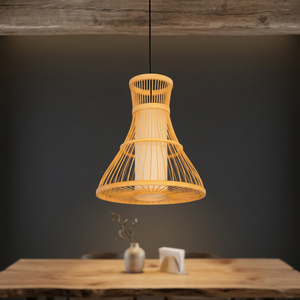 Lámpara Colgante de Bambú con LED E12, Luz Blanca Cálida 3500K, Lámpara de Techo Grande para Comedor, Color Dorado, Montable, Moderna - Product Image 3