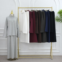 Nouvel ensemble 2 pièces pour femme : haut décontracté sportif à col montant en coton uni et jupe longue – Tenue modeste musulmane, survêtement, ou ensemble de détente