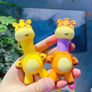 Wholesale Animal Keychain Cartoon Cute Giraffe Keychain 3D PVC Keyring Funny Stretchy Tube Giraffe Toy <b>Key</b> <b>Chain</b> for Kids Gift - Product Image 3
