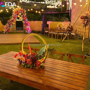 Support de plante rond en métal plaqué or de haute qualité LEDA pour décoration de mariage sur table avec base - Product Image 1