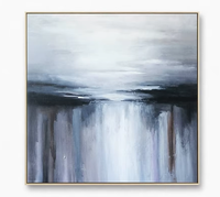 Peinture à l'huile abstraite personnalisable de grande taille, peinte à la main, paysage marin brumeux carré sur toile, décoration de salon