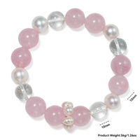 Bracelets extensibles en pierres précieuses Kunzite de 12 mm pour femmes, quartz rose naturel de Madagascar, perles d'eau douce, bracelet en perles de cristal