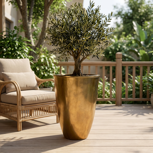 Grandi Vasi Decorativi in Fibra di Vetro Dorata con Rivestimento in PE, Resistenti e Moderni, con Motivo Irregolare per Giardino, Casa, <span class=keywords><strong>Villa</strong></span> - Product Image 1