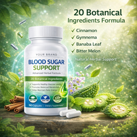Cápsulas de Apoyo a la Glicemia de Marca Privada, Suplemento Herbal para el Equilibrio de la Glucosa, 20 Ingredientes Botánicos, Suplemento Dietético OEM ODM