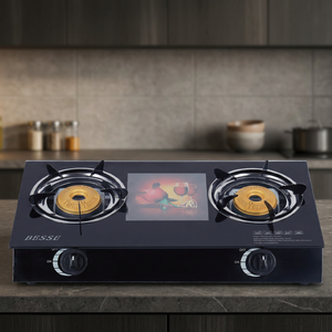 6mm Tempered Glass 2 Burner Gas <b>Cooktop</b> Electronic Ignition Knob Control Table Freestanding Cooker for Home Hotel Outdoor - Product Image 5