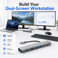 Hub USB C 8 en 1, HDMI dual 4K*60Hz + lector de tarjetas SD/TF, estación de carga PD de 100W con 2 puertos USB-C y 2 puertos USB-A 3.0 para computadora portátil