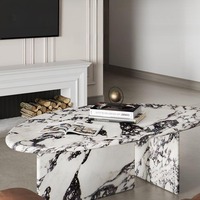 Table basse en marbre naturel de style crème, moderne et luxueuse, avec structure en acier, meubles durables pour le salon