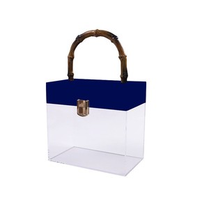 Wedding Gift Box Clear Acrylic Decorative Storage Boxes Bamboo handle transparent acrylic gift bag Cosmetics vinyl hand box