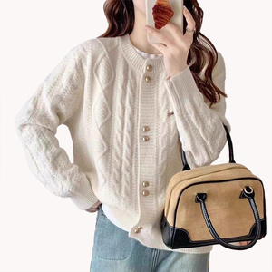 Suéter de Punto Trenzado con Cuello Redondo para Mujer, Cárdigan Corto, Otoño Invierno, Nuevo Estilo Informal y Elegante, Prenda Exterior - Product Image 2