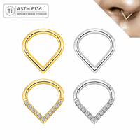 Anneau de nez clicker en titane ASTM F136 en forme de goutte d'eau 16G, segment articulé, pour piercing de cartilage, cadeau de mariage OEM