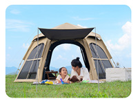 Tente automatique hexagonale 4 saisons à une chambre |   Oxford noir enduit 280x240cm |   Tente de camping imperméable et résistante au soleil, installation rapide, 3000 mm