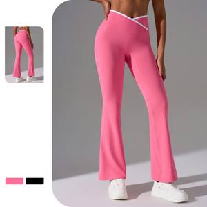 Pantalones de yoga ajustados con logotipo personalizado al por mayor pantalones acampanados de pierna ancha de talle alto microcruzados Pantalones deportivos para <span class=keywords><strong>mujer</strong></span> - Product Image 3