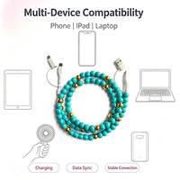Câble de données USB Type C texturé turquoise 4-en-1 avec perles, cordon de charge décoratif pour téléphone, écouteurs, ordinateur portable, montre