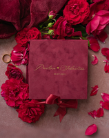Boîte à alliances de luxe en velours bordeaux Glamour Gold, logo personnalisé en feuille d'or, boîtes d'invitation de mariage élégantes faites à la main