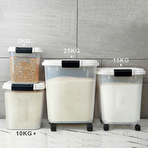 Conteneur de stockage alimentaire en plastique pour la maison, 25 kg, 15 kg, grande capacité, pour céréales, farine, avec roulettes - Product Image 3