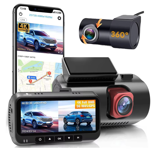 3.19" Screen 4K Front 4K Rear Dash Cam 5G Wifi GPS Car Video Recorder HDR Night Vision Dash Cam Camera for Cars ZD72P