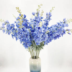 Fiore Artificiale Moderno e Durevole in Seta, Delphinium a 2 Rami, Jacinto <span class=keywords><strong>Blu</strong></span> Grande Floccato, per Decorazioni Nuziali e Centrotavola, Stile Fransese - Product Image 1