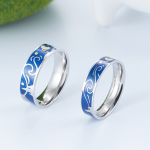 Bague de couple Ciel étoilé de Vincent Van Gogh, peinture à l'huile pour étudiants en art, bague en acier inoxydable Ciel étoilé - Product Image 1