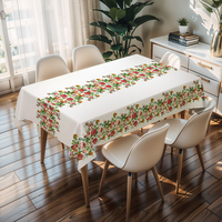 Nappe carrée rouge anti-rayures à motif floral imprimé, résistante à la chaleur, à carreaux, pour fêtes et événements