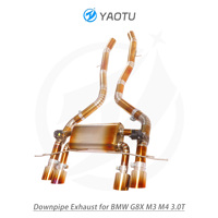 YT pipa knalpot Aloi Titanium, pipa knalpot dua sisi empat outlet dan katup untuk BMW G8X M3 M4 3.0T, emas panggang