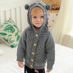 Commercio all'ingrosso di Buona Qualità Autunno Inverno Chunky Warm Lavorato A Maglia Vestiti Cardigan Con Cappuccio Per Bambini Del Bambino Maglioni Dalla Fabbrica