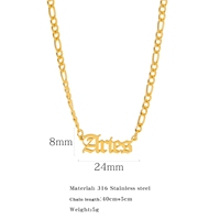 Hongtong acier inoxydable et plaqué or 18 carats nom du zodiaque NK Figaro chaîne colliers à la mode signe du zodiaque pendentif pour unisexe pour les femmes