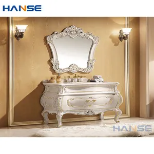 Sang trọng rắn gỗ phòng tắm vanities thiết kế nội thất phong cách Mỹ High End Granite bồn rửa lưu vực Vàng phòng tắm Vanity tủ