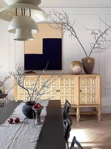 Hand Carved Wooden <b>Sideboard</b> With Antique Style Finish And Large <b>Storage</b> Capacity For Dining Room Essentials - Product Image 6