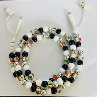 Câble de charge portable YuAn YA-297 avec perles de Noël, multicolore, en acrylique, 4-en-1, convertisseur de chargeur créatif pour voyage