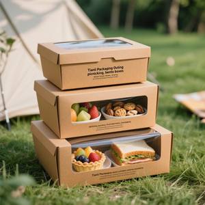 Caja de papel Kraft con impresión digital reciclable personalizada, caja de embalaje para comida, ensalada, pan, pastel, con ventana - Product Image 3