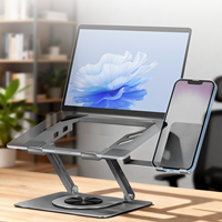 Support pliable en métal pour ordinateur portable avec support de téléphone, réglable, gain de place, ergonomique, pour bureau à domicile - Offre Spéciale