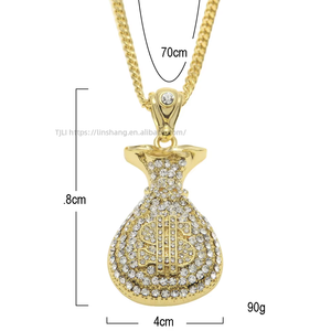 Collier hip-hop ancien pour homme avec pendentif sac de dollars et accessoire pièce de monnaie - Product Image 2