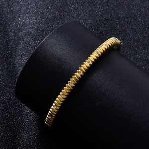 luminous embedded zircon 18k gold bulk wholesale sleek leaf texture anti-fade timeless feminine elegant <b>bangle</b> <b>bracelet</b> - Product Image 5