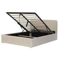 Lit à plateforme rembourré en tissu de velours beige Willsoon Queen Size Bois massif Style doux Système de rangement hydraulique Cadre de lit double