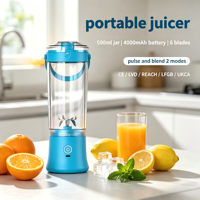Fruitpersmachines Compacte 500ml 4000mAh Draagbare Blenders 6 roestvrijstalen messen Sinaasappelpersen CE LVD FCC FDA Thuiskantoor
