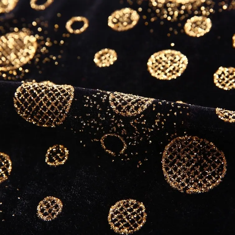 폴리 에스터 호일 라운드 패턴 검은 천으로 소재 마이크로 벨벳 직물 abaya