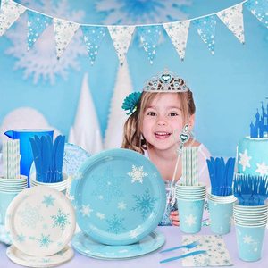 Assiettes en papier tasses serviettes flocon de neige fête et décorations de fête de princesse <span class=keywords><strong>des</strong></span> <span class=keywords><strong>neiges</strong></span> fournitures de fête congelées - Product Image 2